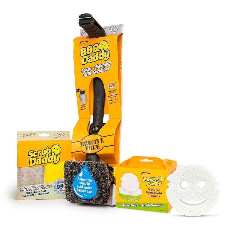 Scrub Daddy Household Cleaning Supplies The Microfiber BBQ Bundle Includes 2 Microfiber Towels 1 Grill Brush PowerPaste Cleaning Paste with 1 Scrub Mommy Sponge